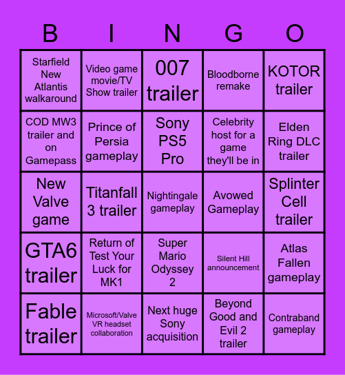 🎮 Not E3! 🎮 Bingo Card