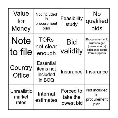 UNDP Procurement Bingo Card