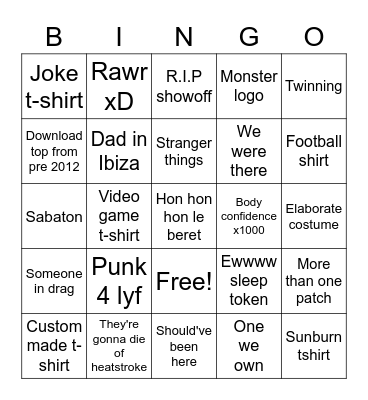 T-shirt bingo Card