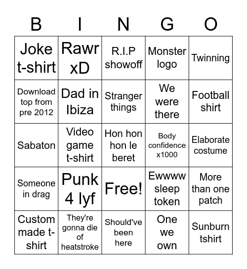 T-shirt bingo Card