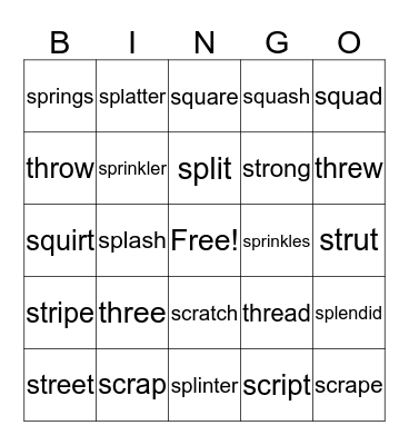 Bingo with 3-letter blends Bingo Card