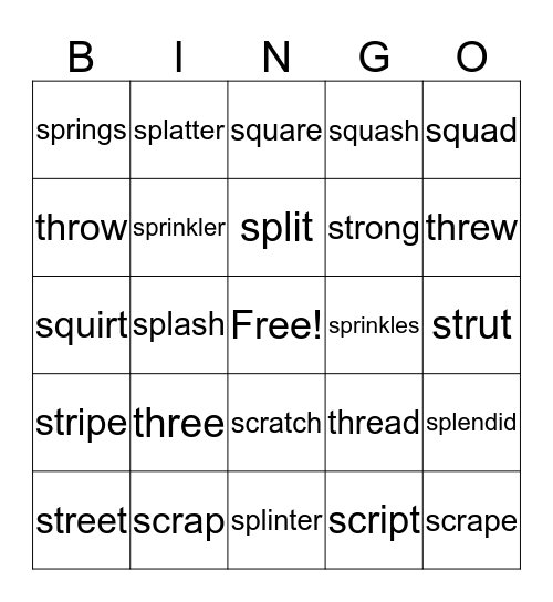 Bingo with 3-letter blends Bingo Card