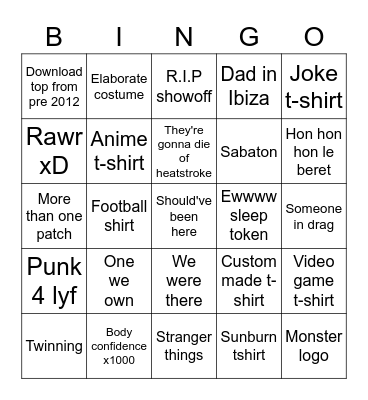 T-shirt bingo Card