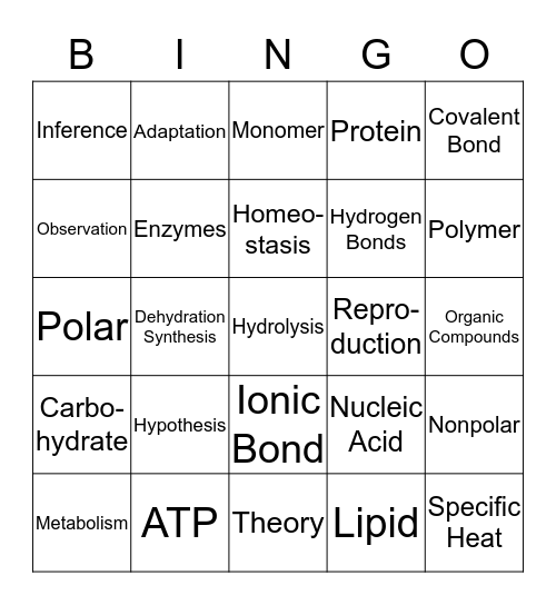 Vocabulary Bingo Card