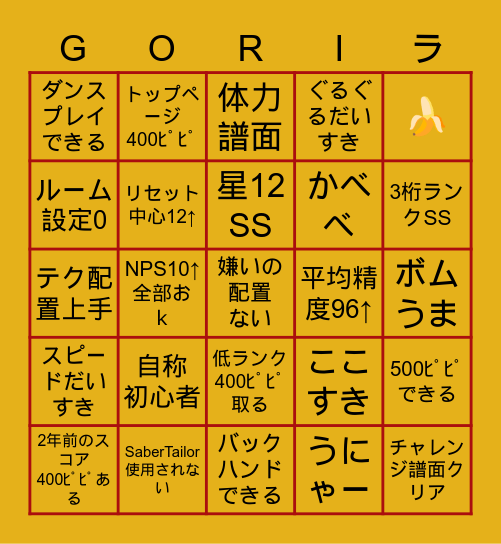 ビーセイゴリラ Bingo Card