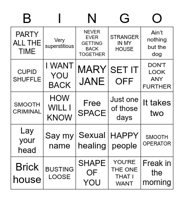 KAMIKAZE KARAOKE Bingo Card