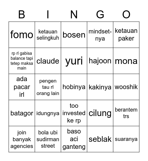 HUI Bingo Card