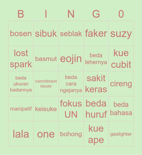suz Bingo Card