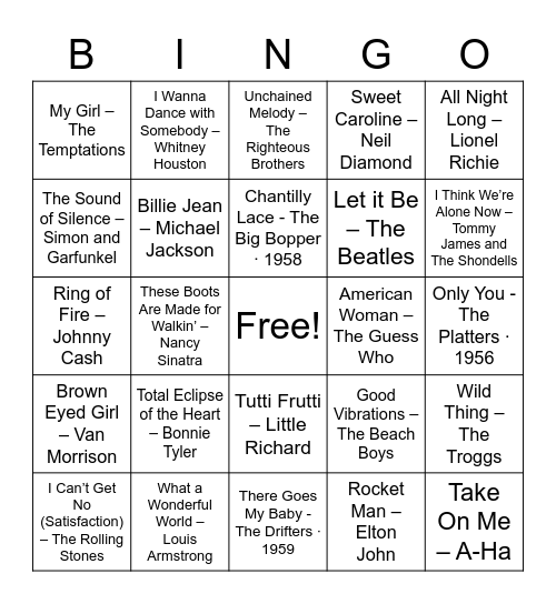 Music Bingo Card