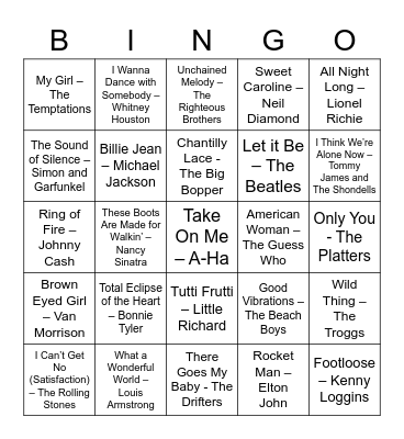 Music Bingo Card