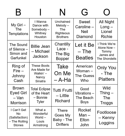 Music Bingo Card