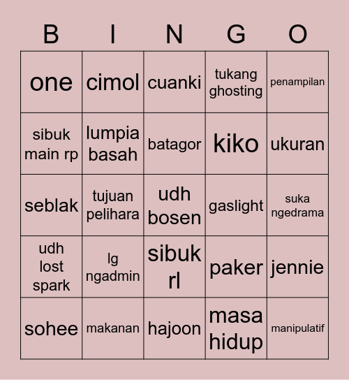 bingo jia <3 Bingo Card