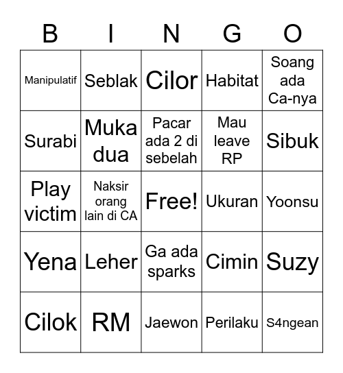 Bingo Yoonsu Bingo Card