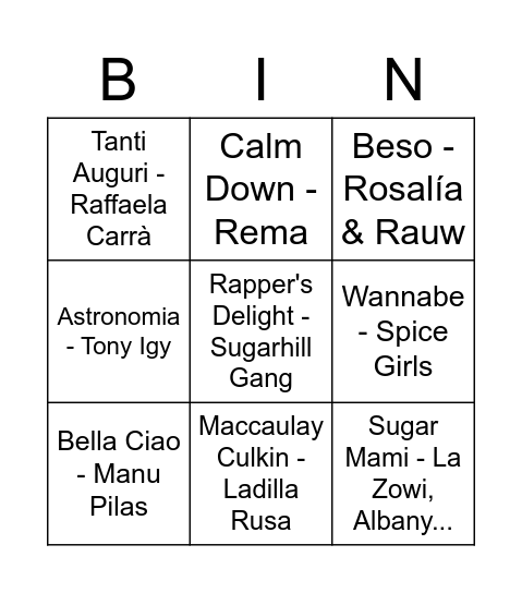 Pizzumer Bingo 1.1 Bingo Card