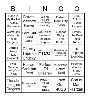 Music Bingo Card