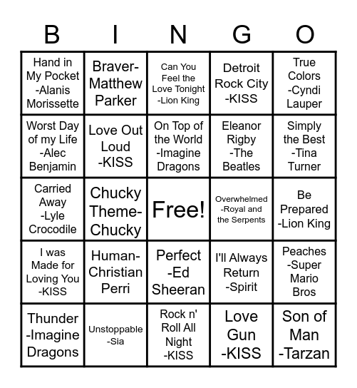 Music Bingo Card