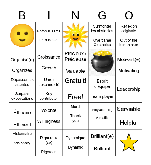 BINGO DE RECONNAISSANCE   APPRECIATION BINGO Card