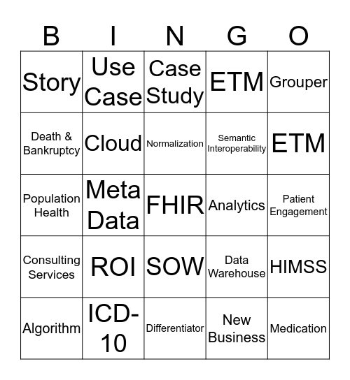 Health Language BINGO Card