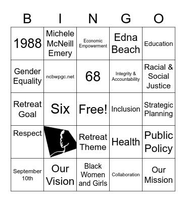 NCBWPGC Leadership Retreat 2023 Bingo Card