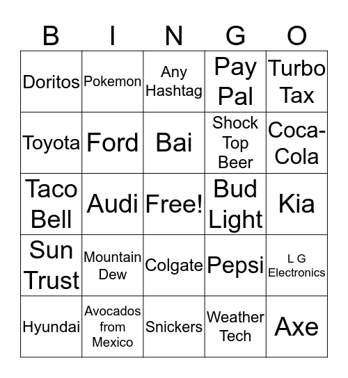 Super Bowl 50 Bingo Card