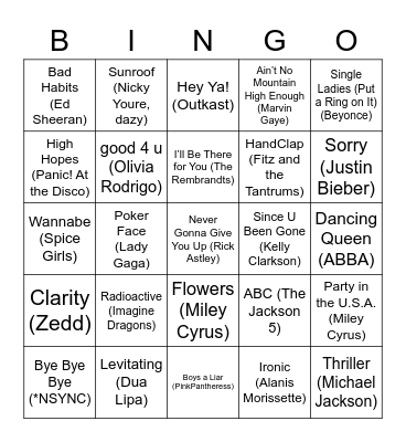 MUSIC BINGO Card
