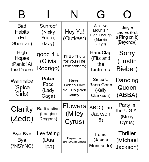 MUSIC BINGO Card