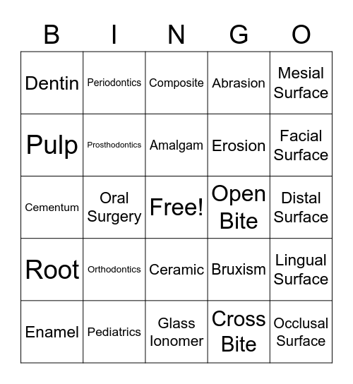 FFW Dental Bingo Card