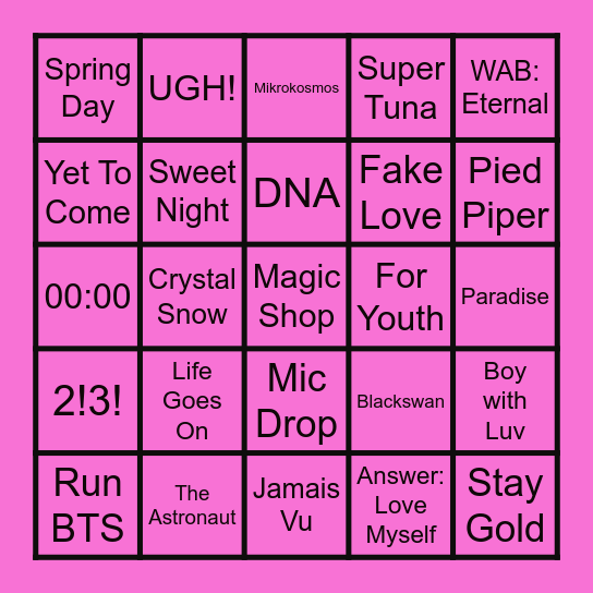 BTS FESTA BINGO Card