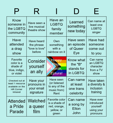 Pride Bingo Card