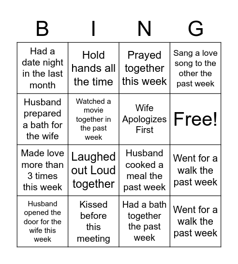 Couples Bingo Card