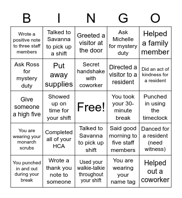 CNA Week Bingo Card