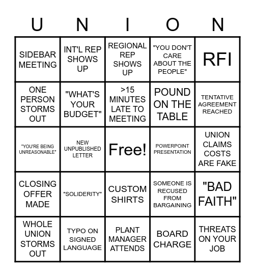 BARGAINING BINGO Card