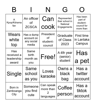 ZCSCA HUMAN BINGO Card