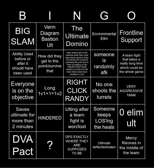 Spectating Bingo Card