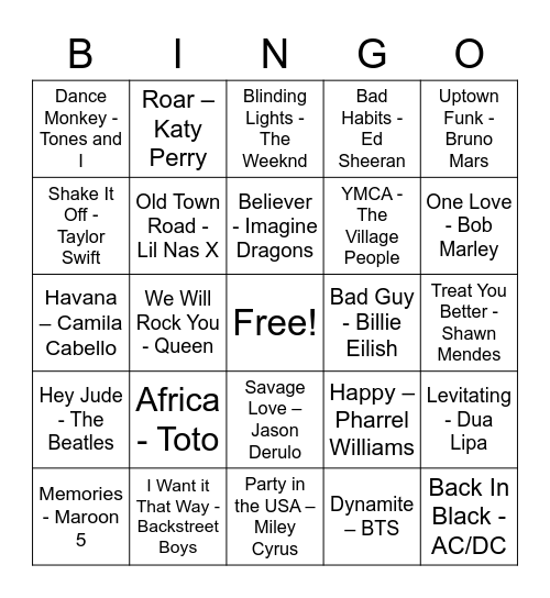 Music Bingo Card