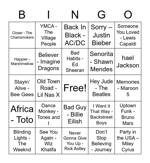 Music Bingo Card