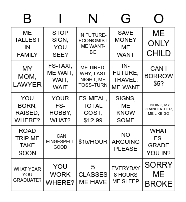 ASL 2 COURSE WRAP UP, PART IV Bingo Card