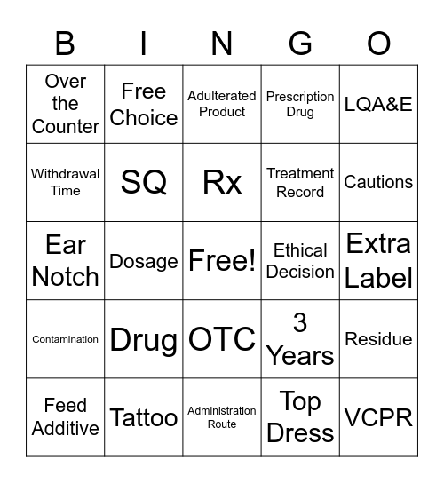 LQA&E Label Bingo Card