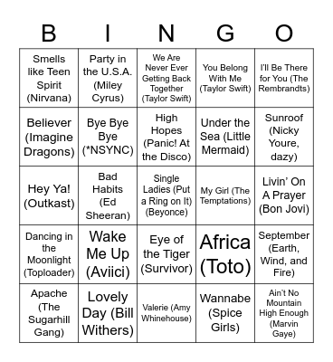 Music Bingo Card
