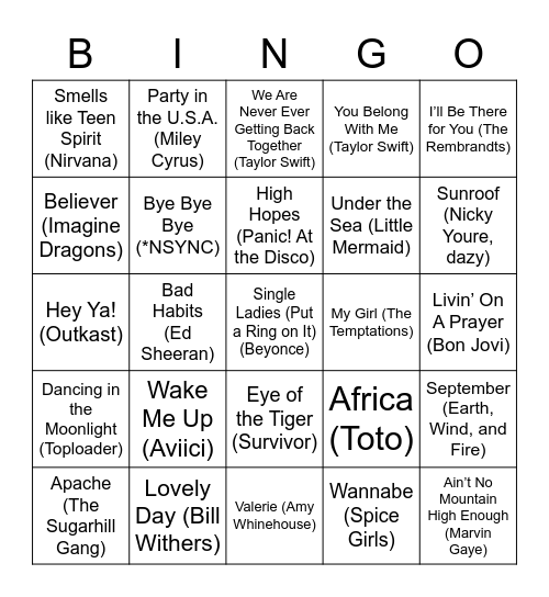 Music Bingo Card