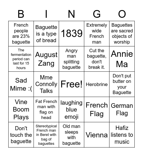 baguette (batu kham) Bingo Card