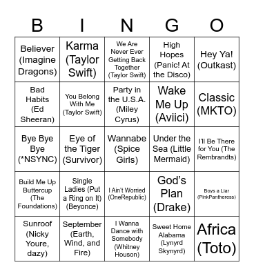 MUSIC BINGO Card