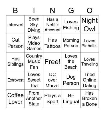 Speed Dating Bingo Card