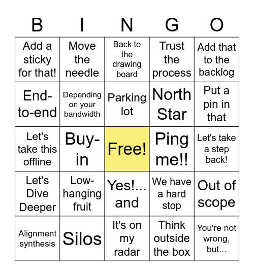 Corporate Buzzwords! Bingo Card
