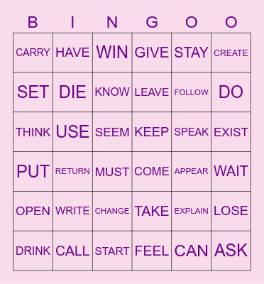 MOST USEFUL VERBS Bingo Card