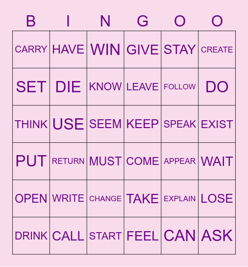MOST USEFUL VERBS Bingo Card