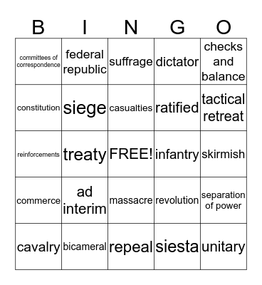 Era 5 Part 2: Texas Revolution Bingo Card