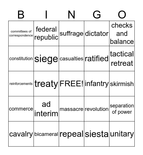 Era 5 Part 2: Texas Revolution Bingo Card