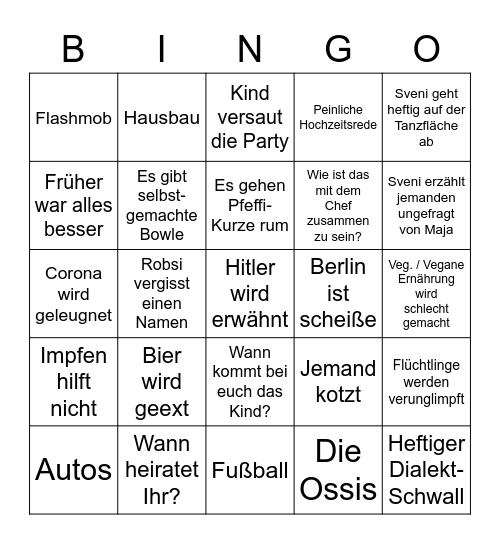 Dorf-Hochzeitsbingo Card