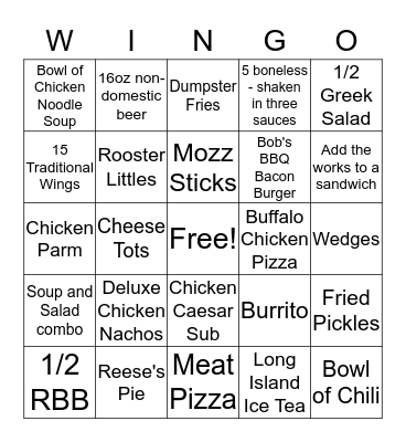 WINGO Wednesday!  Bingo Card